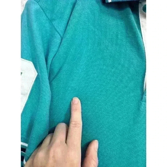 Men’s Polo Franky Max Shirt Big Pony Number 9 Size XL Teal White Ringer Collared - Picture 4 of 12